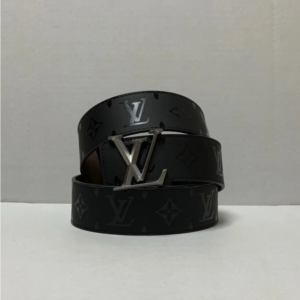 Louis Vuitton Black Monogram Leather Belt with Silver LV Buckle